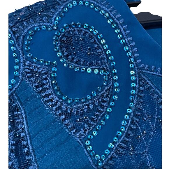 Sachin & Babi Size 2 NWT Moroccan Blue Crepe Embroidered Wren Cape Maxi Gown - Picture 9 of 12